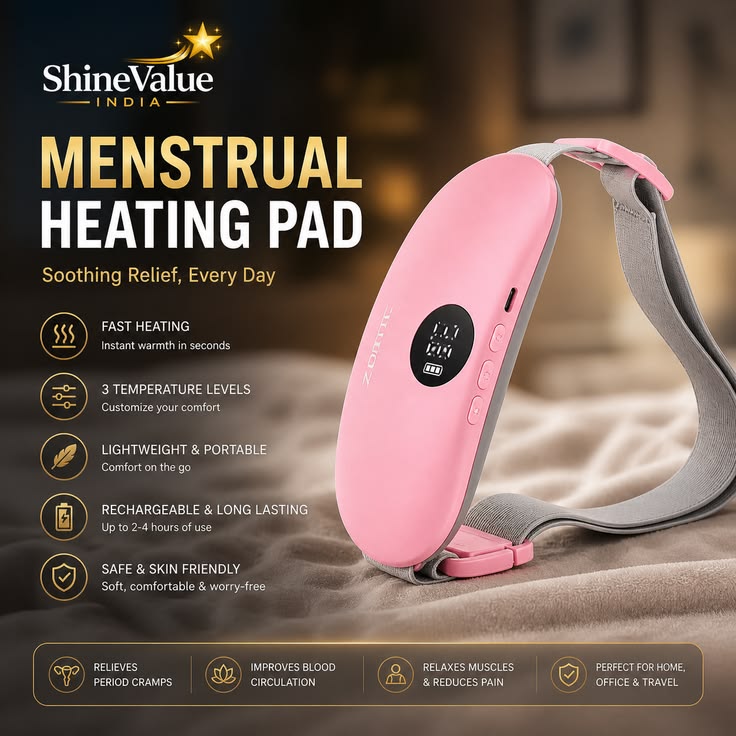 💖 Portable Cordless Menstrual Heating Pad Belt – Rechargeable Period Cramp Relief with 3 Heat Levels | Fast Heating Pain Relief Massager for Women